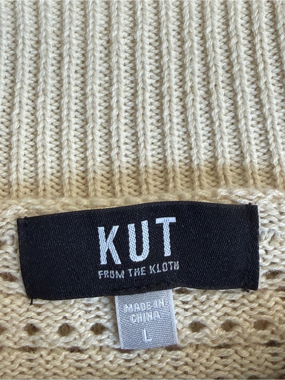 Kut from the Kloth Cream Knit Short Sleeve Sweater with Red Trim size Large - Picture 8 of 8
